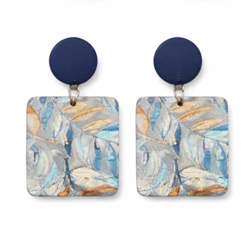 Elegant Blue and Gold Leaf Earrings